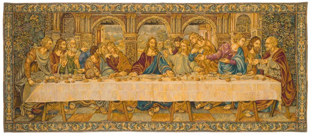 Panneau Mural Tendu – Tapisserie La Cène – Grand Format – 52×24 In – Tissée Main – Belgique